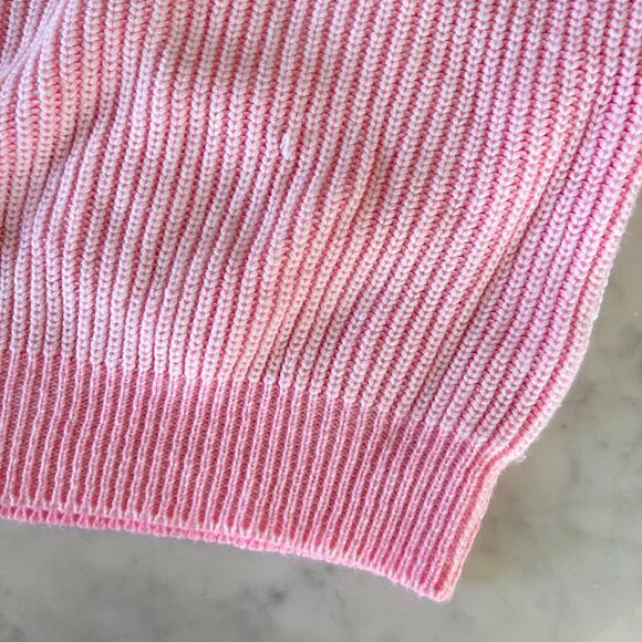 Vintage 80s 90s Pink + White Mock Neck Ribbed Knit Sweater / S - Picture 10 of 11